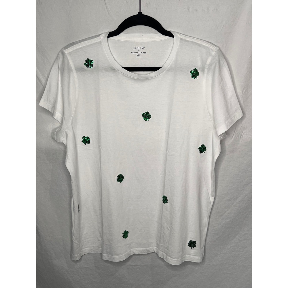NWT J. Crew Factory Women's Sz XXL Sequin Clovers Collector's T Shirt Shamrock
